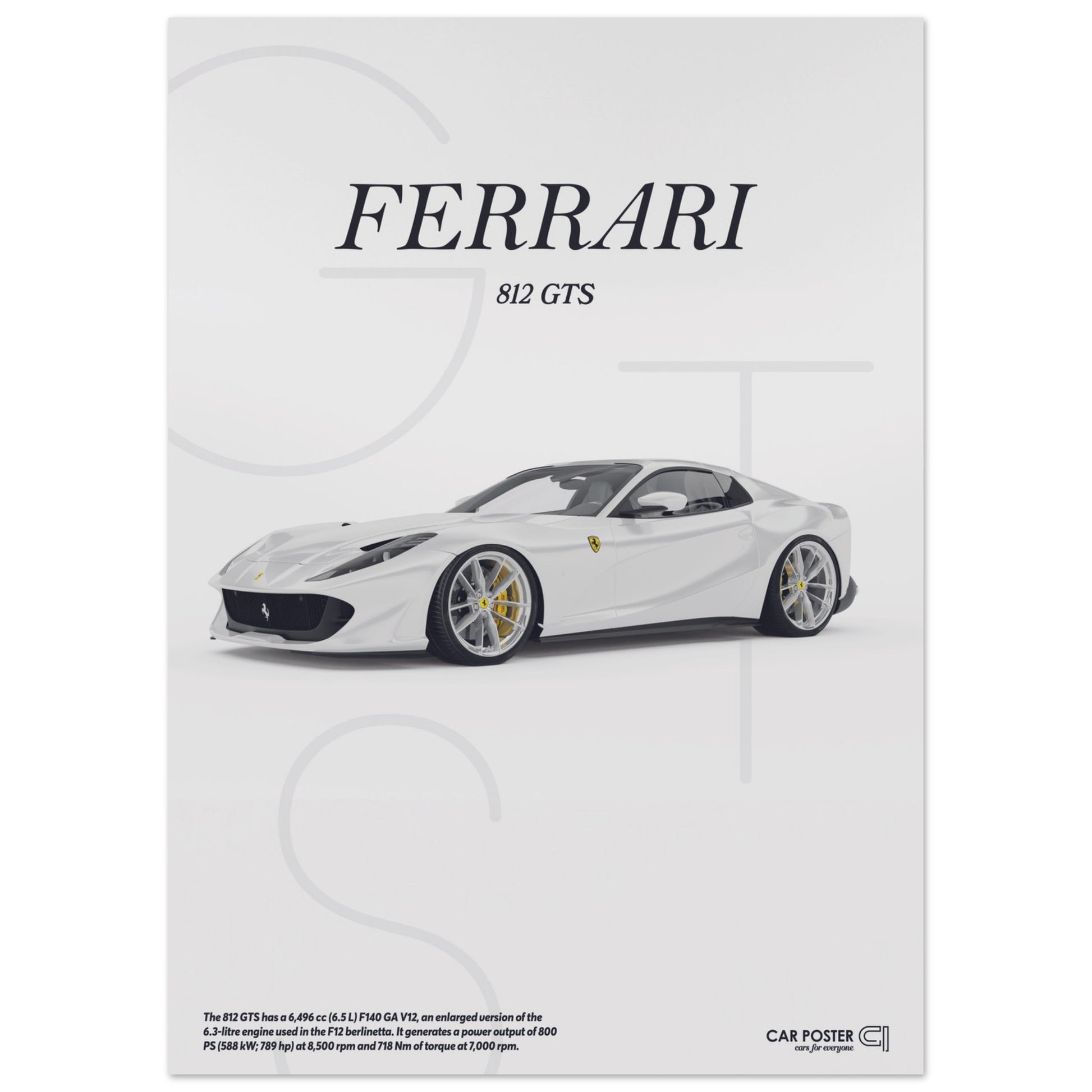 Car Poster - Ferrari 812 GTS Letters - White