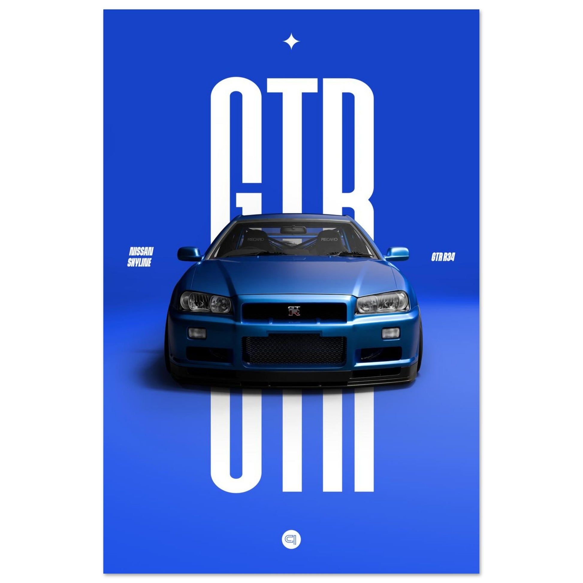Car Poster - Nissan Skyline GTR R34 - Blue