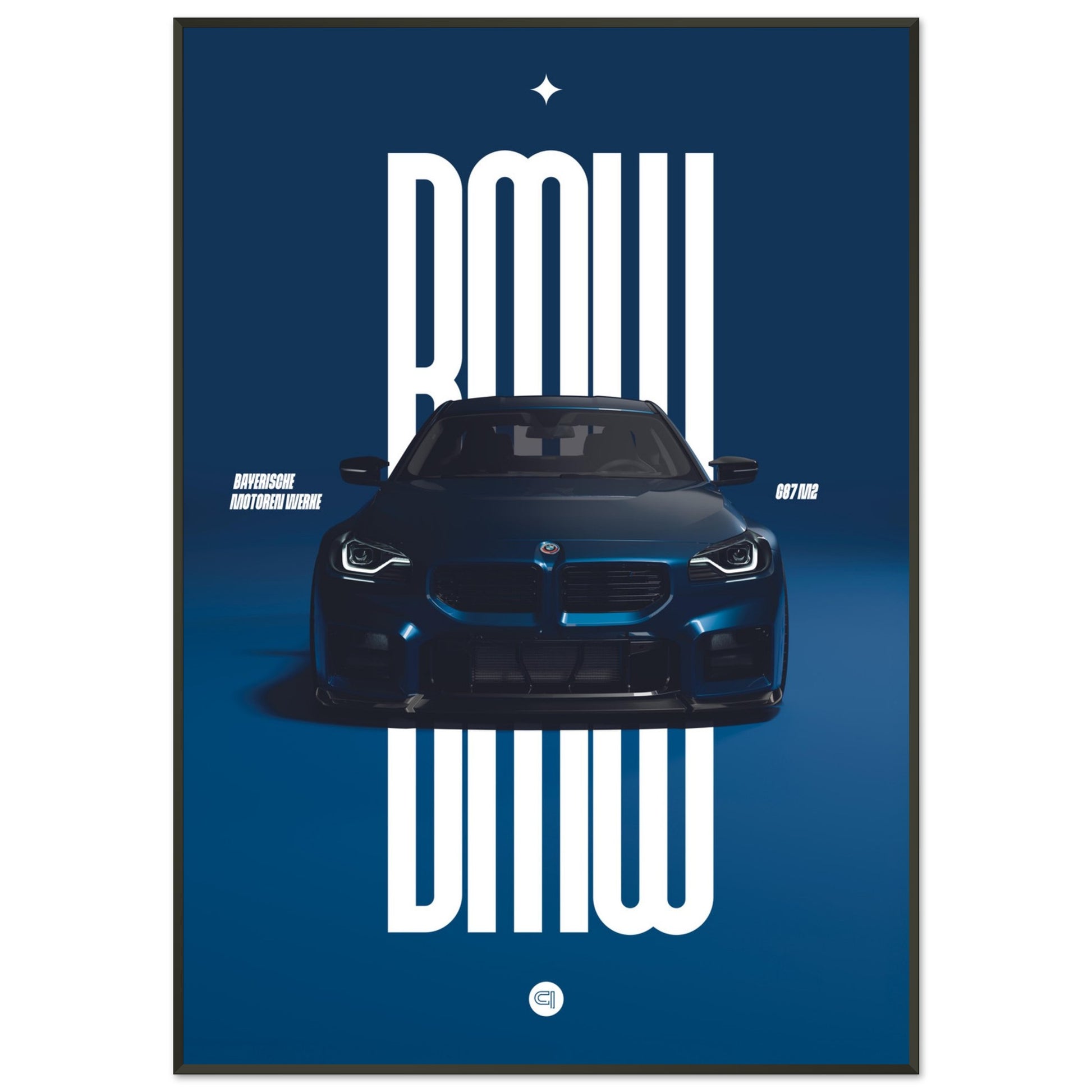 Framed Car Poster - BMW G87 M2 - Darkblue