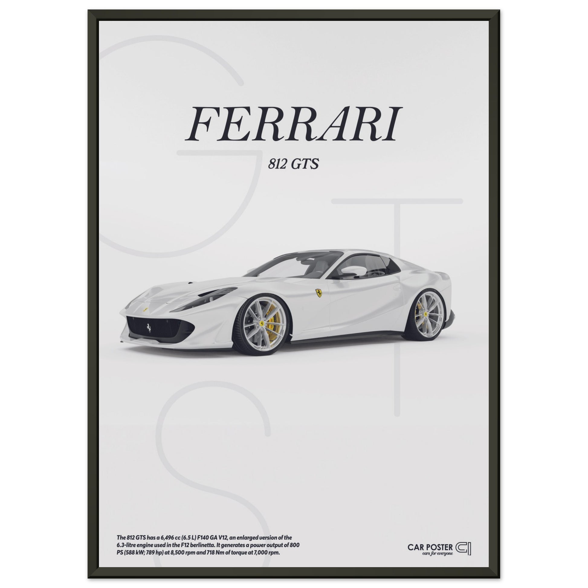 Framed Car Poster - Ferrari 812 GTS Letters - White
