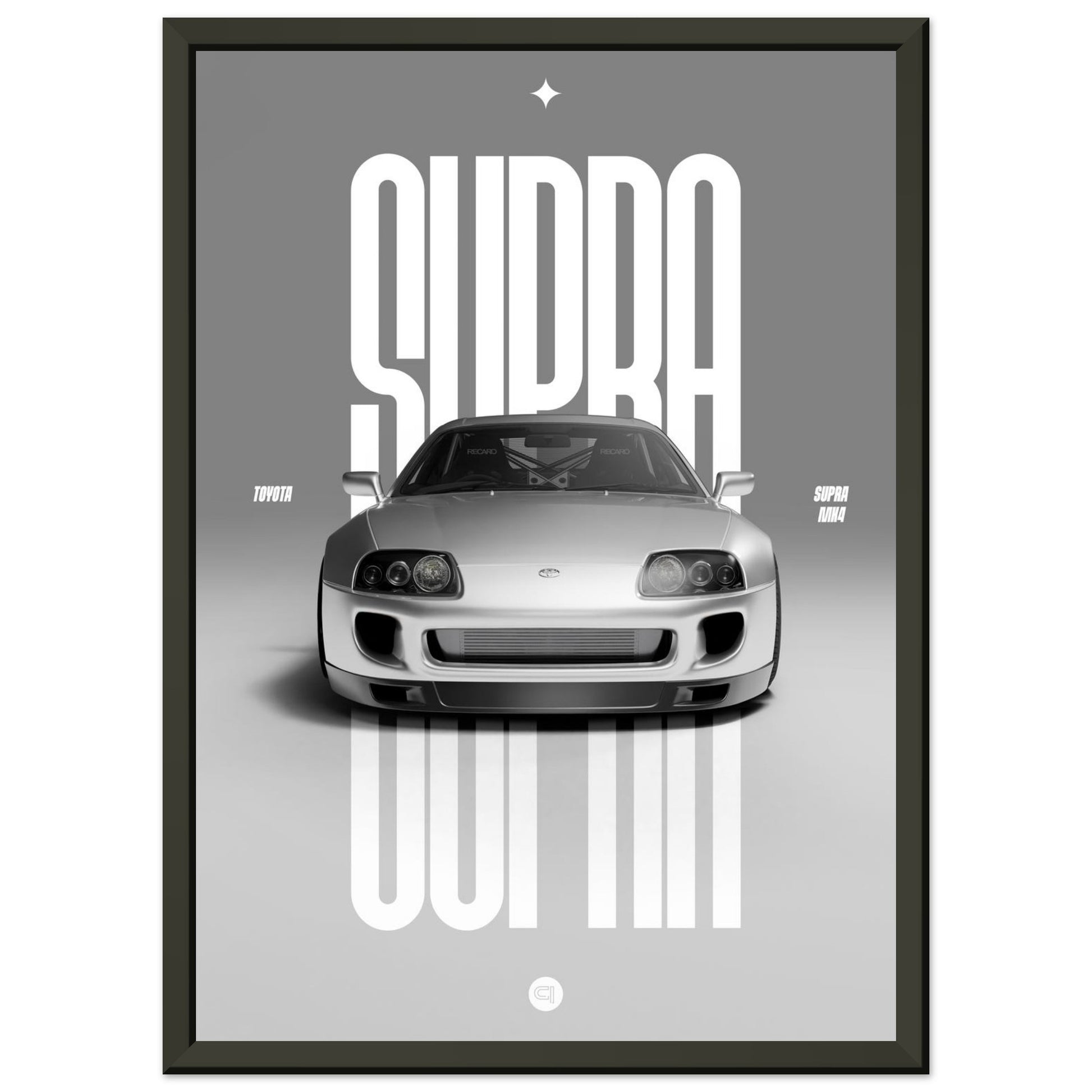 Framed Car Poster - Toyota Supra MK4 - White