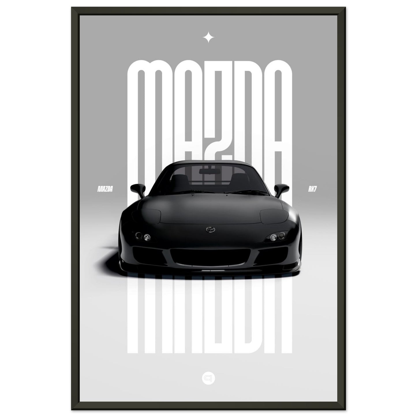 Framed Car Poster - Mazda RX7 - Black