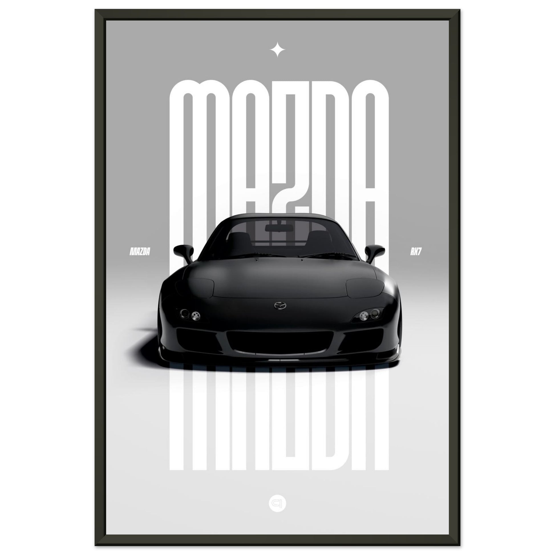 Framed Car Poster - Mazda RX7 - Black