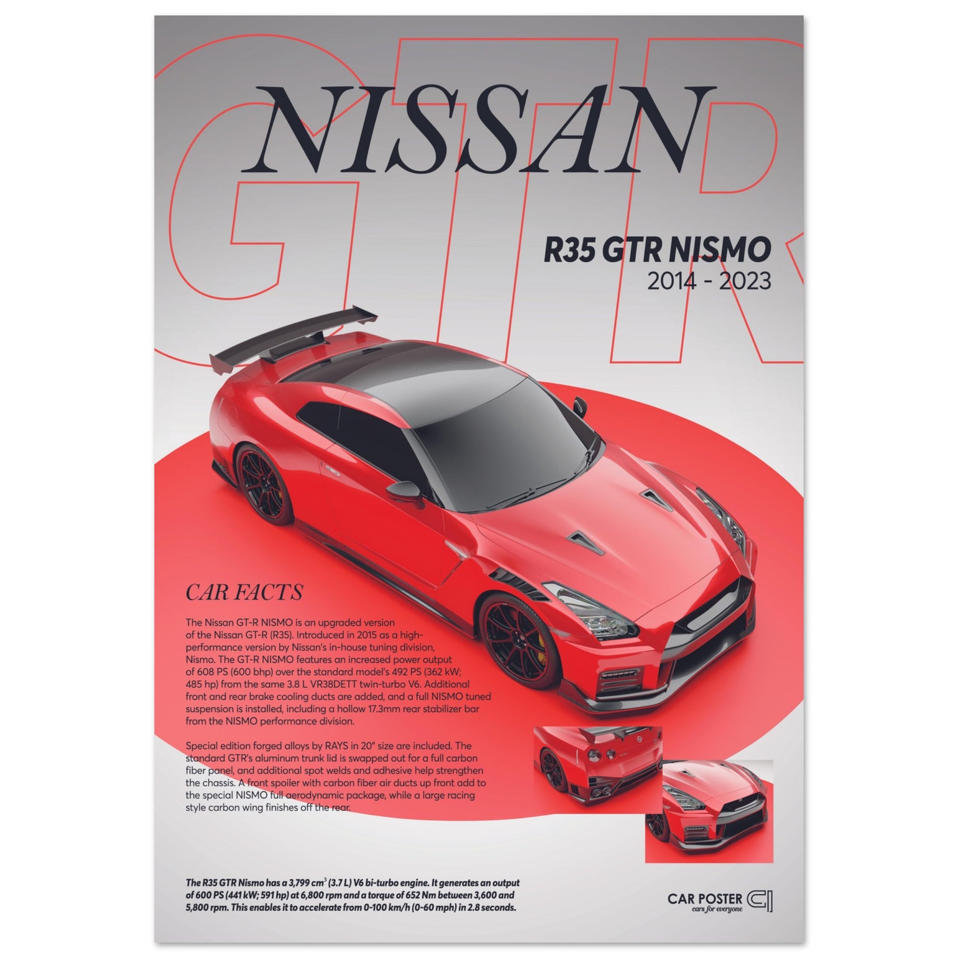 Car Poster - Nissan R35 GTS Nismo - Red