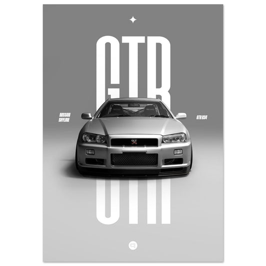 Car Poster - Nissan Skyline GTR R34 - White