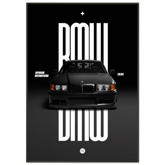 Framed Car Poster - BMW E36 - Black
