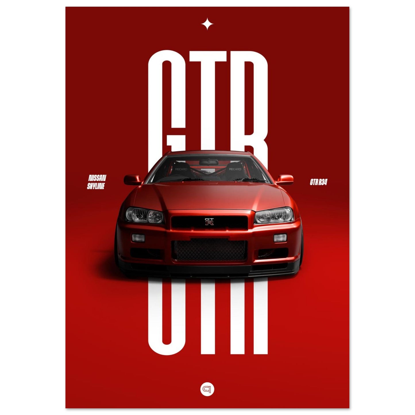 Car Poster - Nissan Skyline GTR R34 - Red