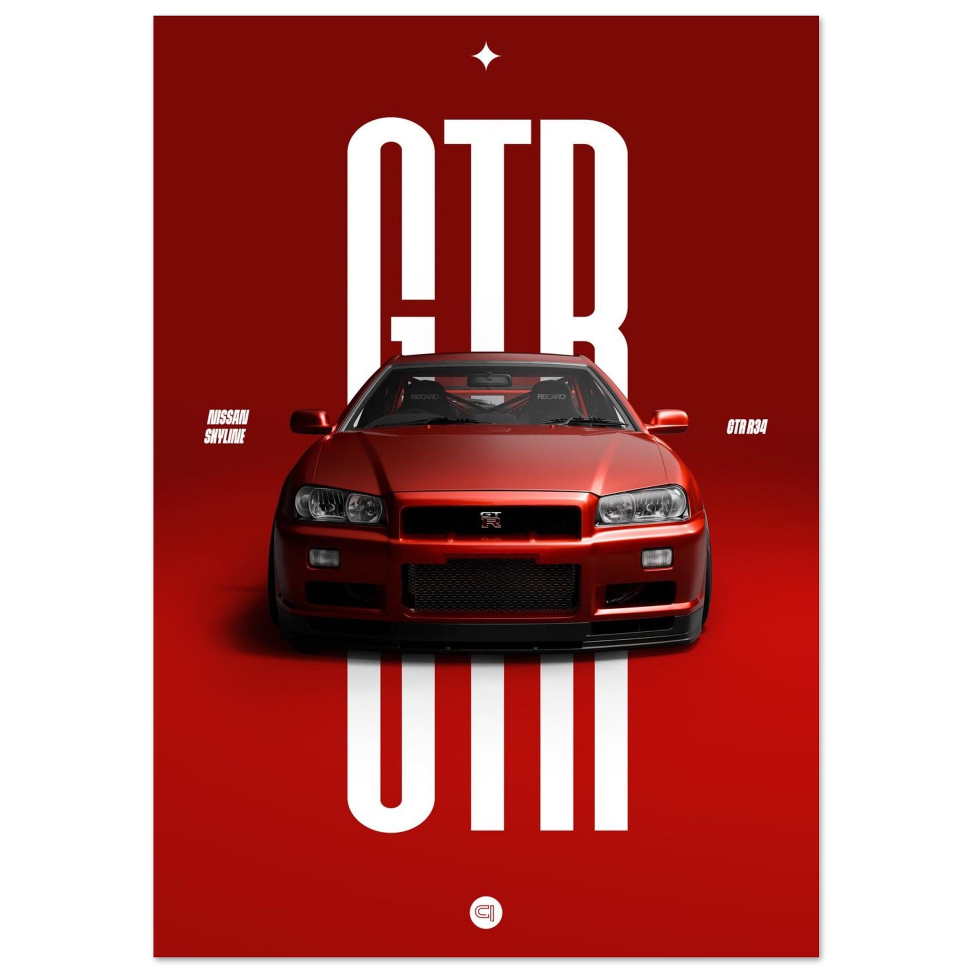 Car Poster - Nissan Skyline GTR R34 - Red