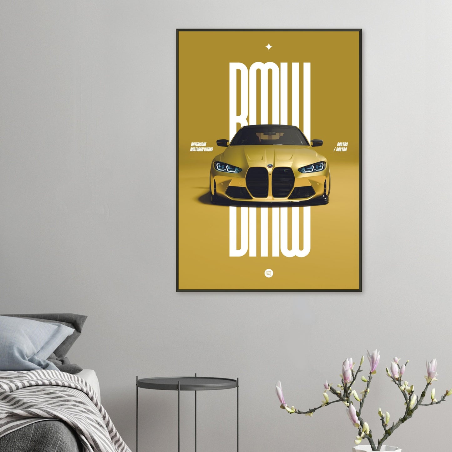 Framed Car Poster - BMW G80 M3 / G82 M4 Bumper - Yellow