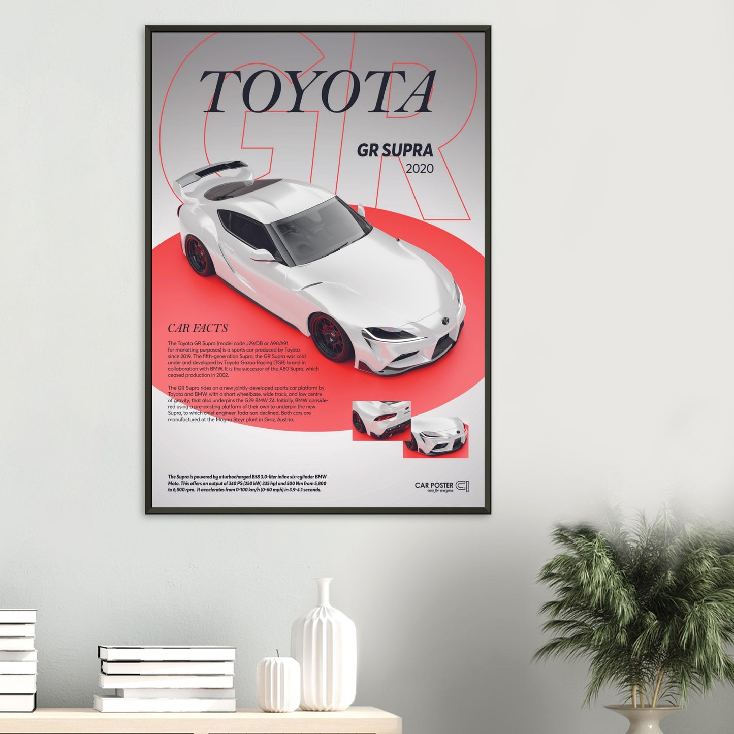 Framed Car Poster - Toyota GR Supra - White