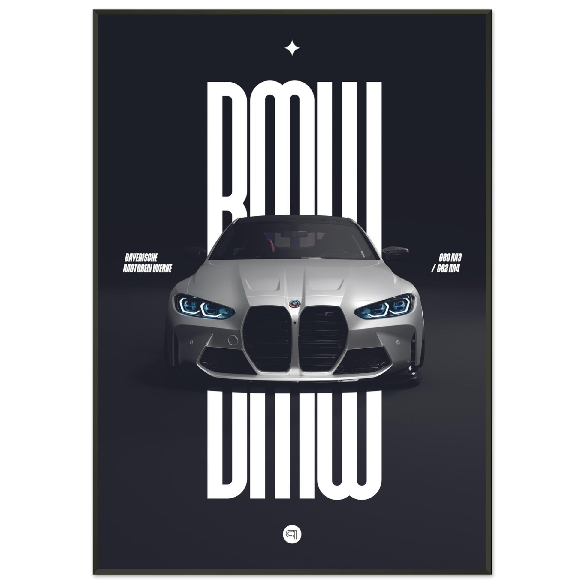 Framed Car Poster - BMW G80 M3 / G82 M4 Bumper - White