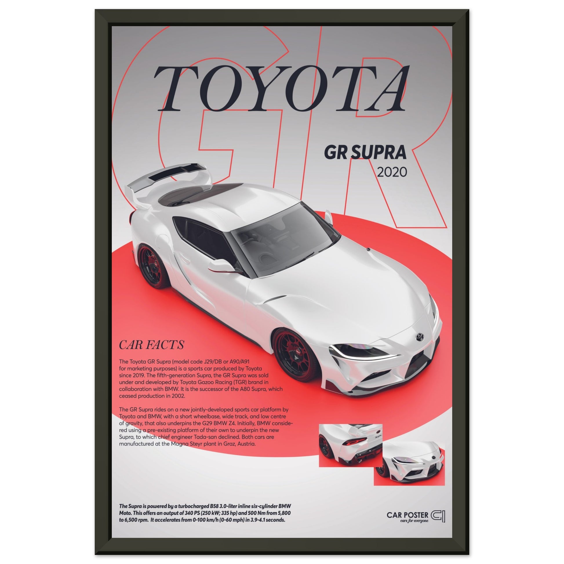 Framed Car Poster - Toyota GR Supra - White