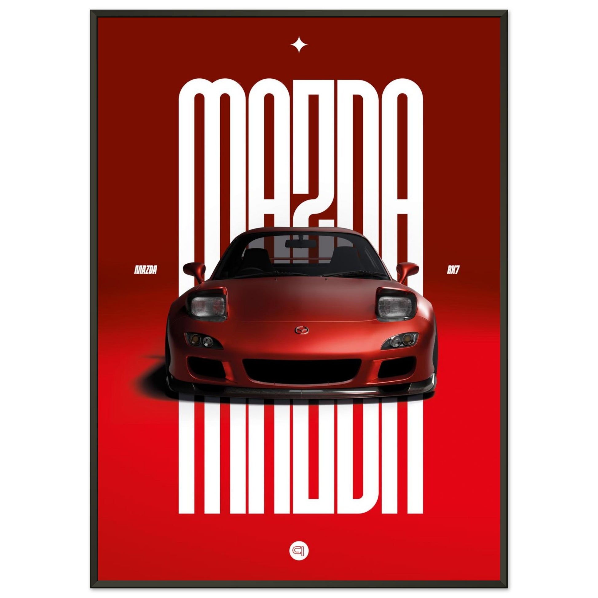 Framed Car Poster - Mazda RX7 - Red Pop up