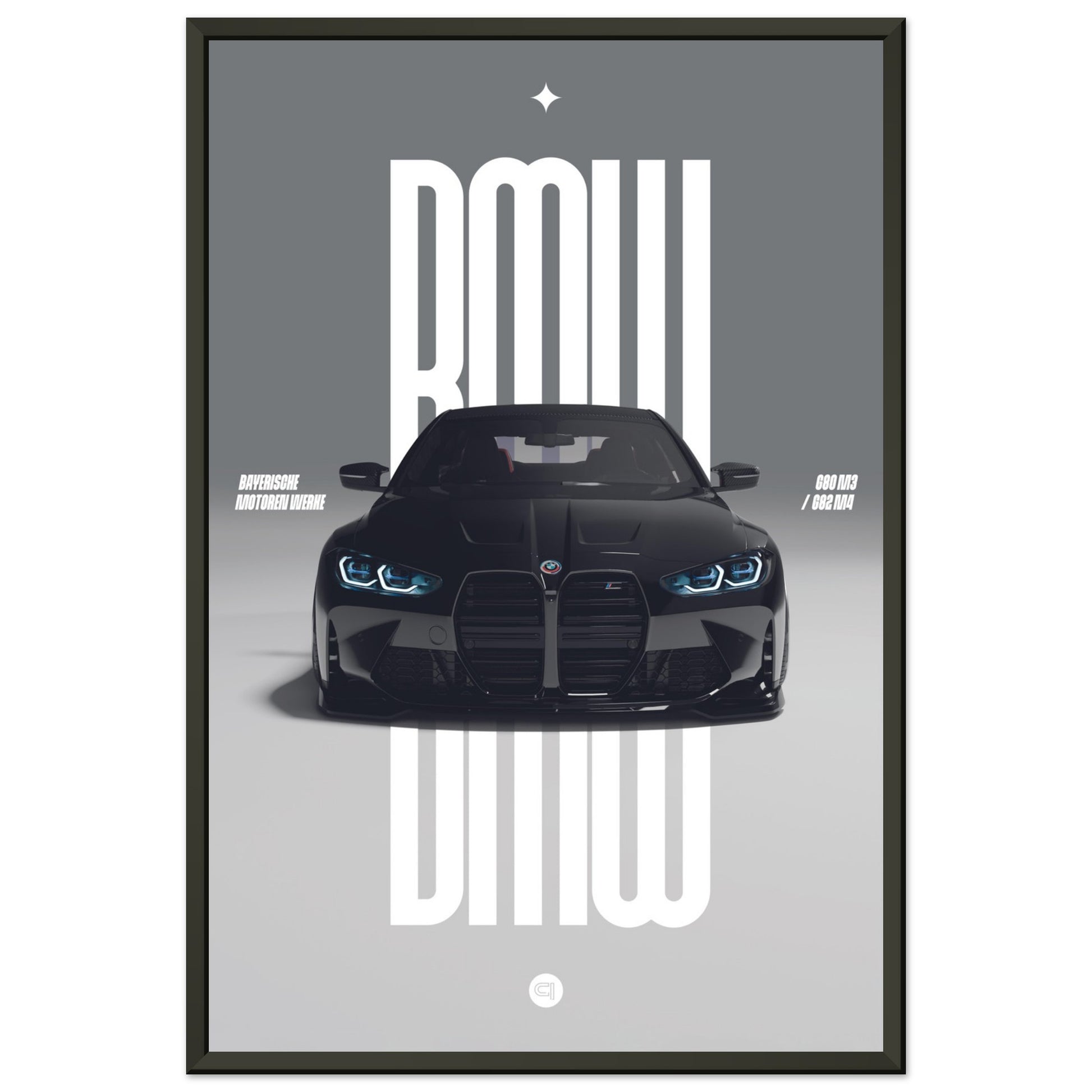 Framed Car Poster - BMW G80 M3 / G82 M4 Bumper - Black