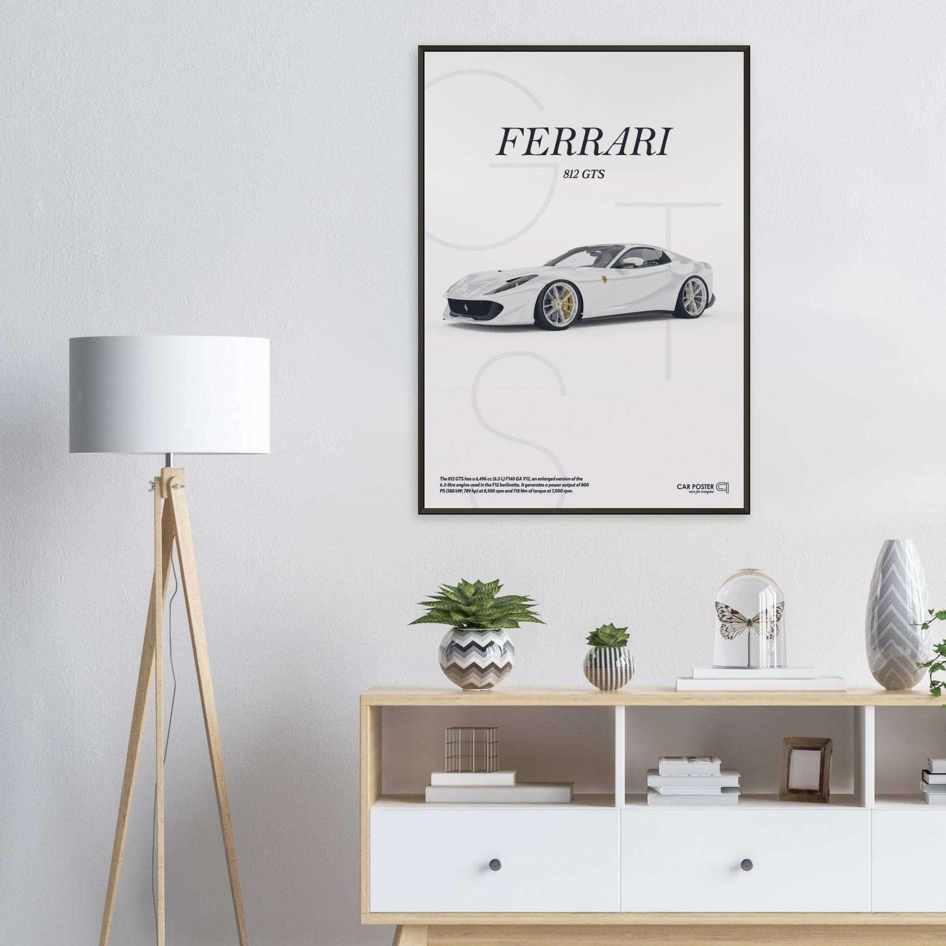 Framed Car Poster - Ferrari 812 GTS Letters - White