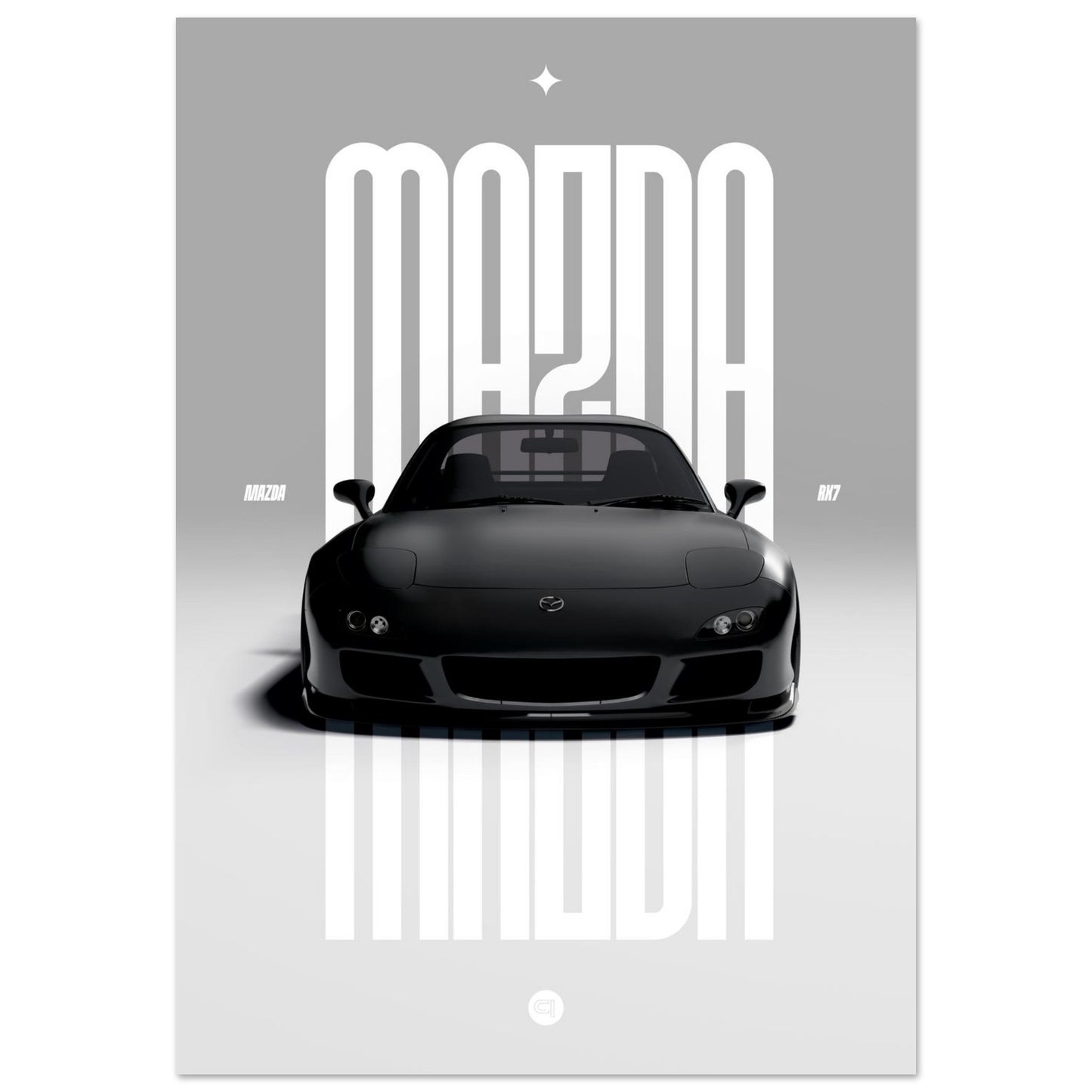 Car Poster - Mazda RX7 - Black