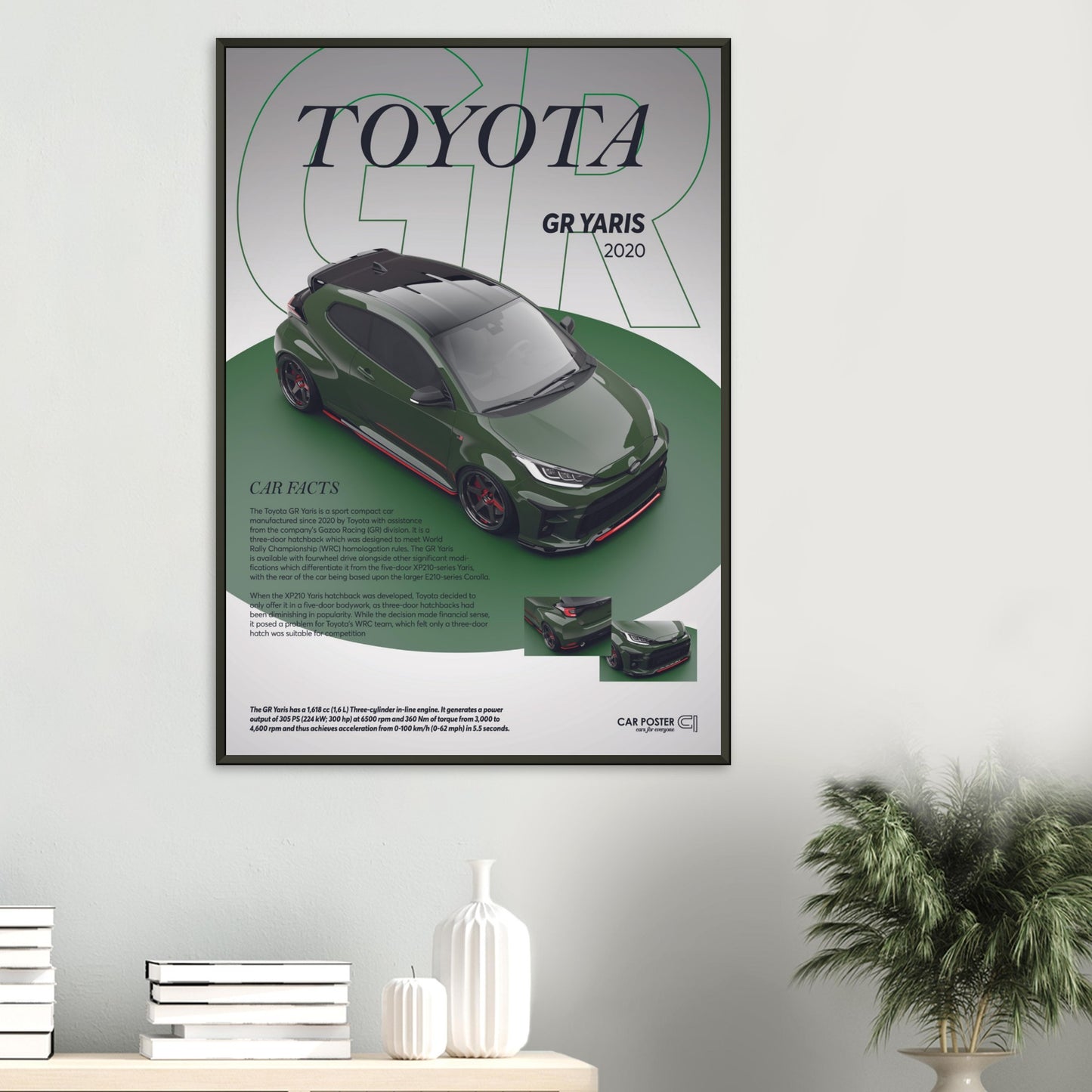 Framed Car Poster - Toyota GR Yaris - Green