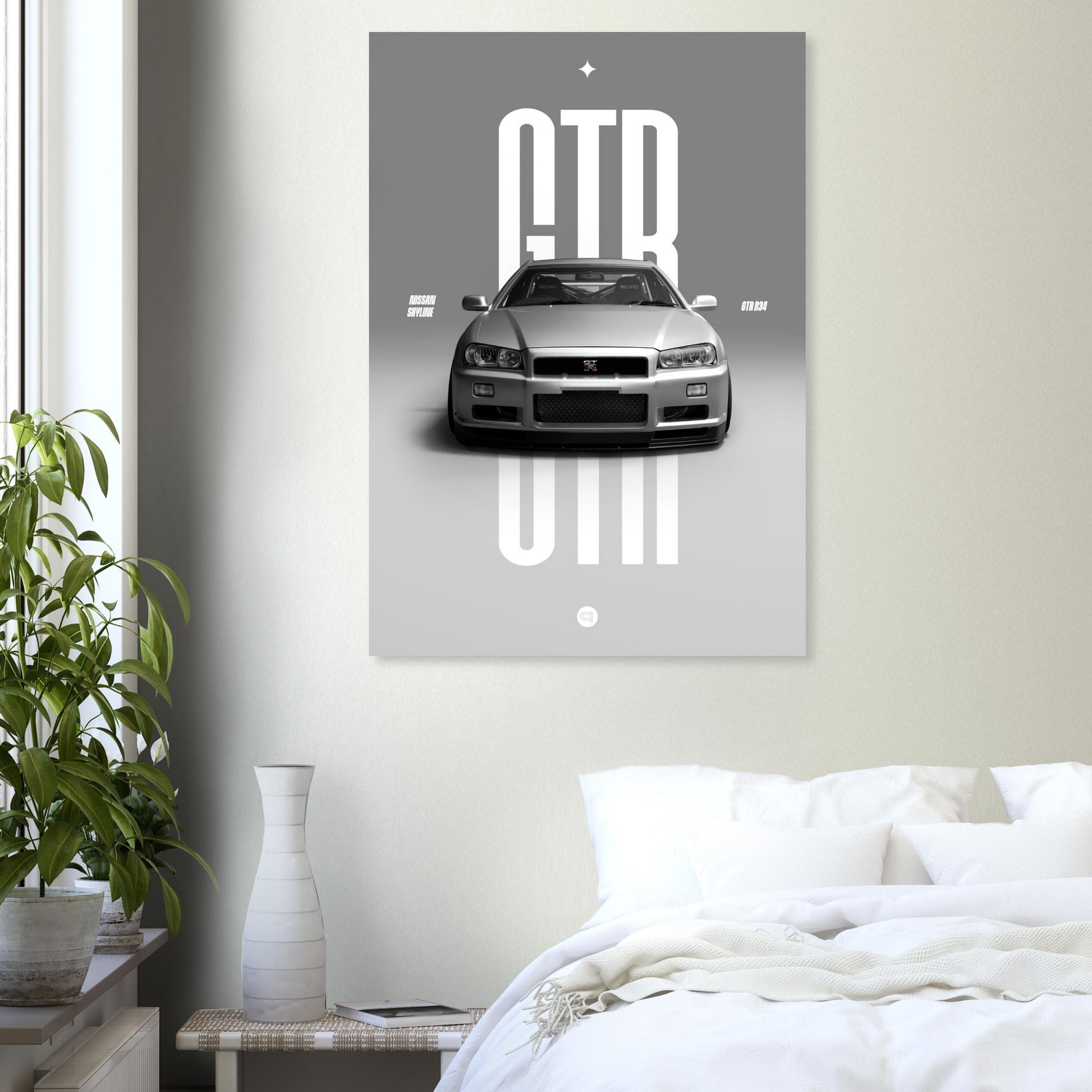 Car Poster - Nissan Skyline GTR R34 - White