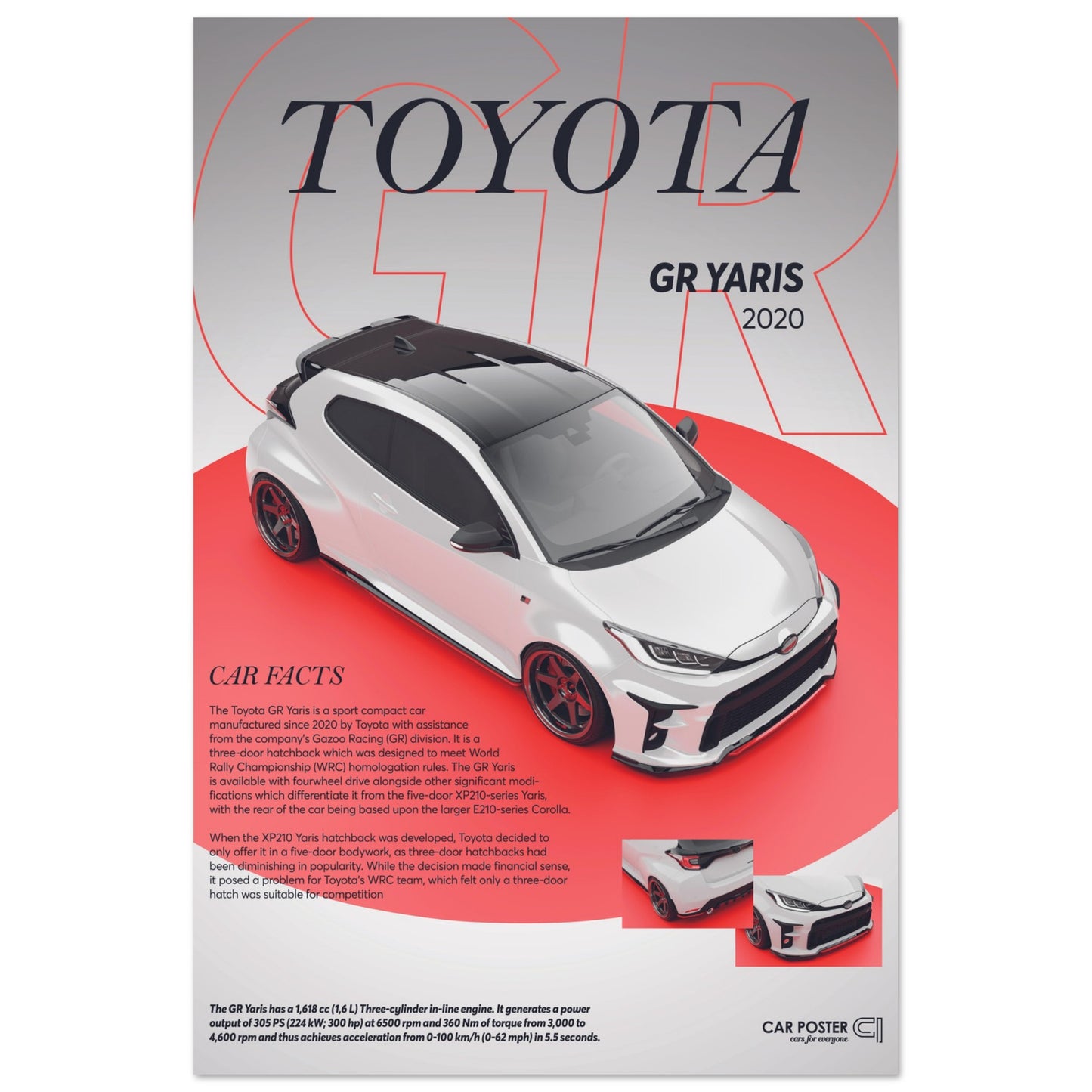 Car Poster - Toyota GR Yaris - White