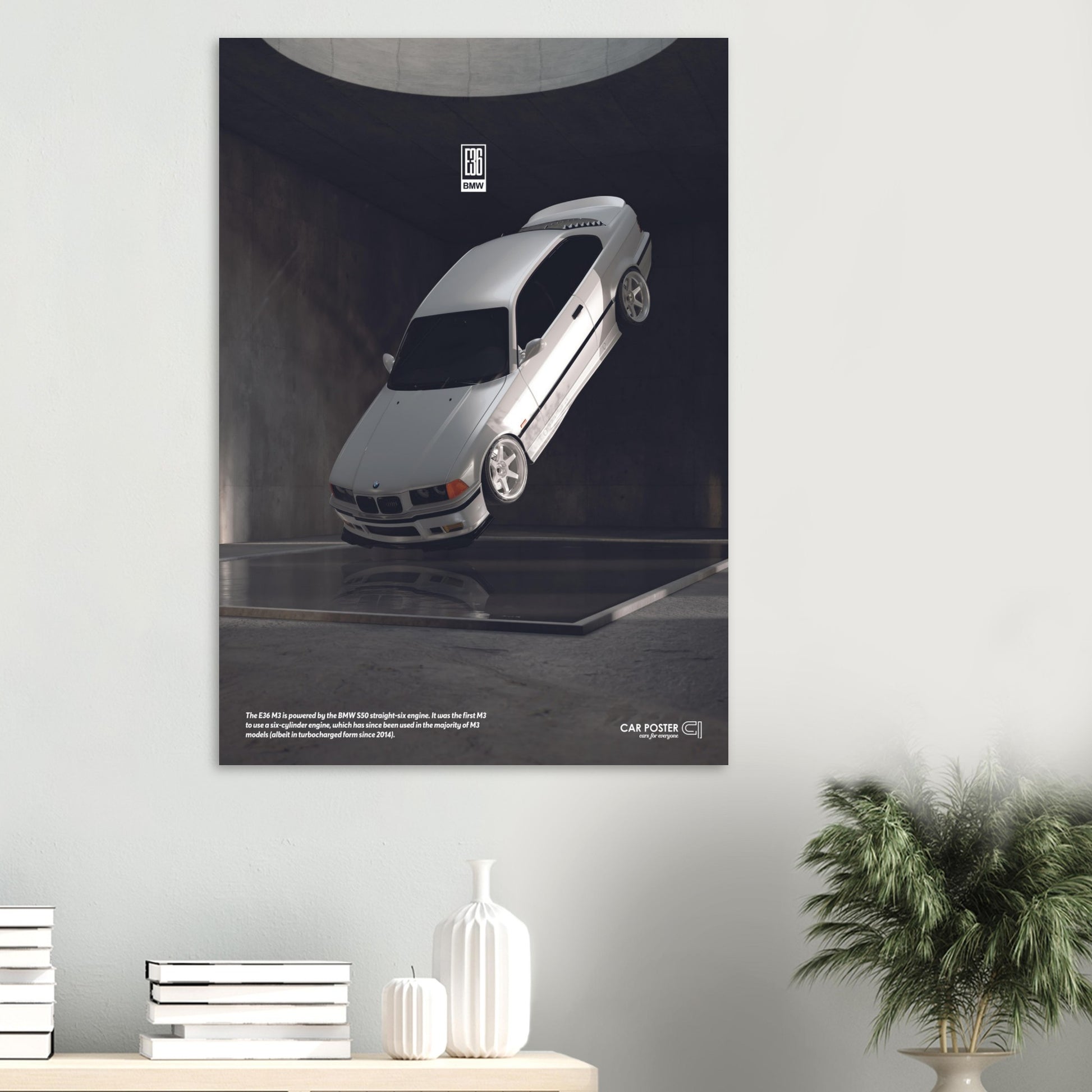 Car Poster - BMW E36 M3 Flying- White