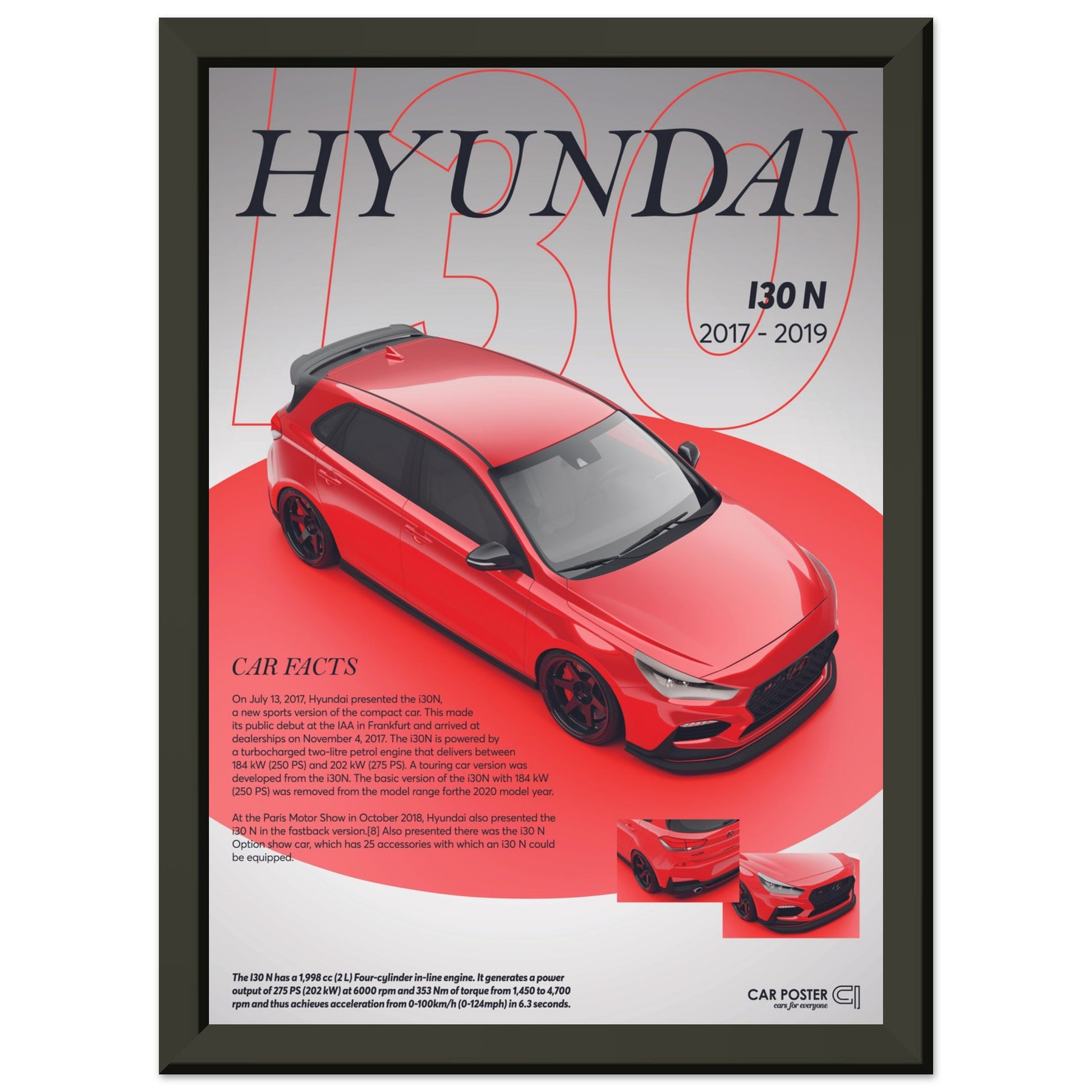 Framed Car Poster - Hyundai I30N - Red