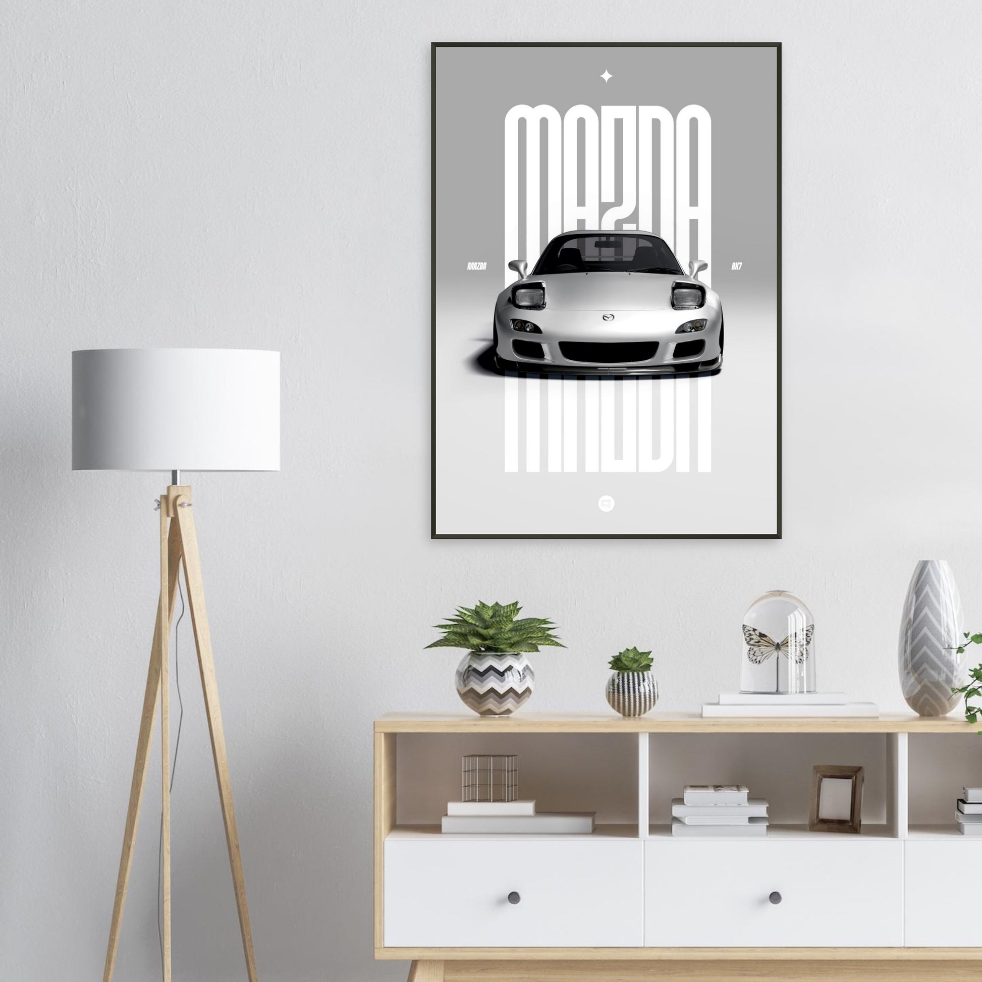 Framed Car Poster - Mazda RX7 - White Pop up