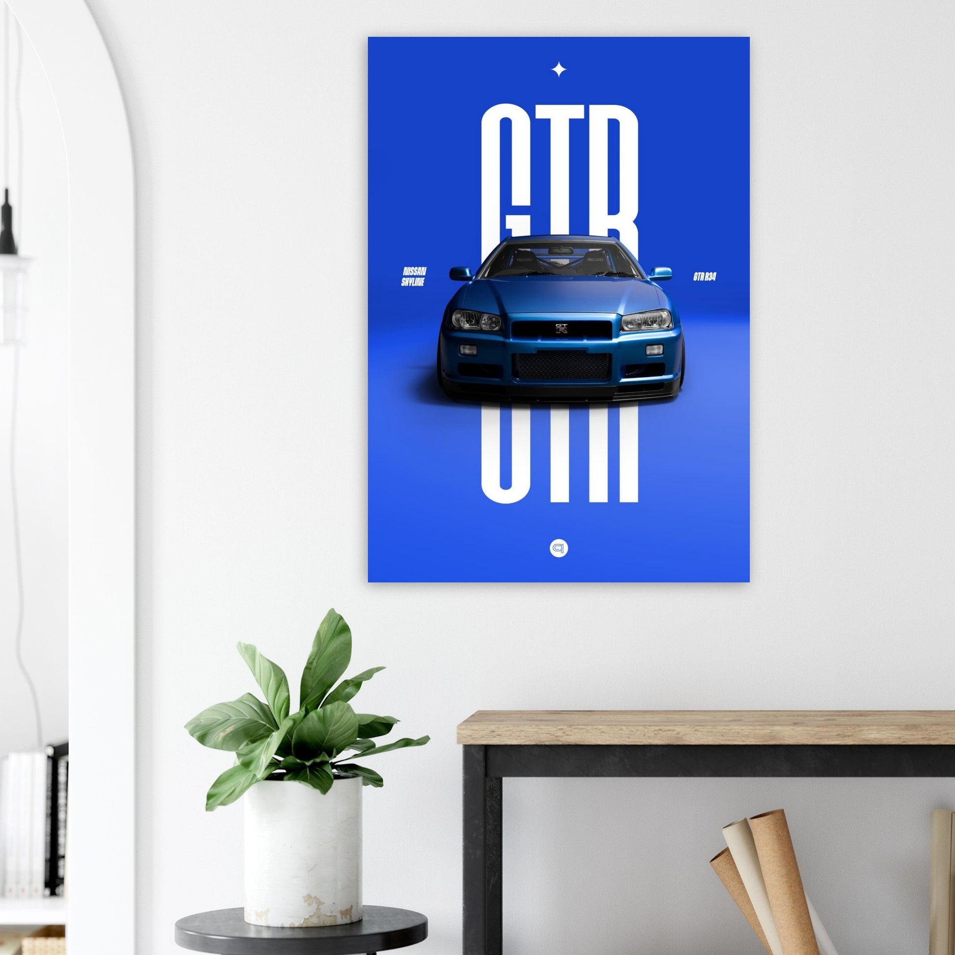 Car Poster - Nissan Skyline GTR R34 - Blue