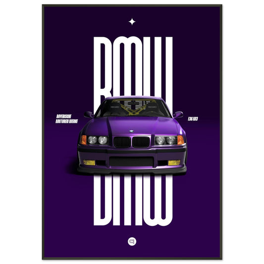 Framed Car Poster - BMW E36 - Purple