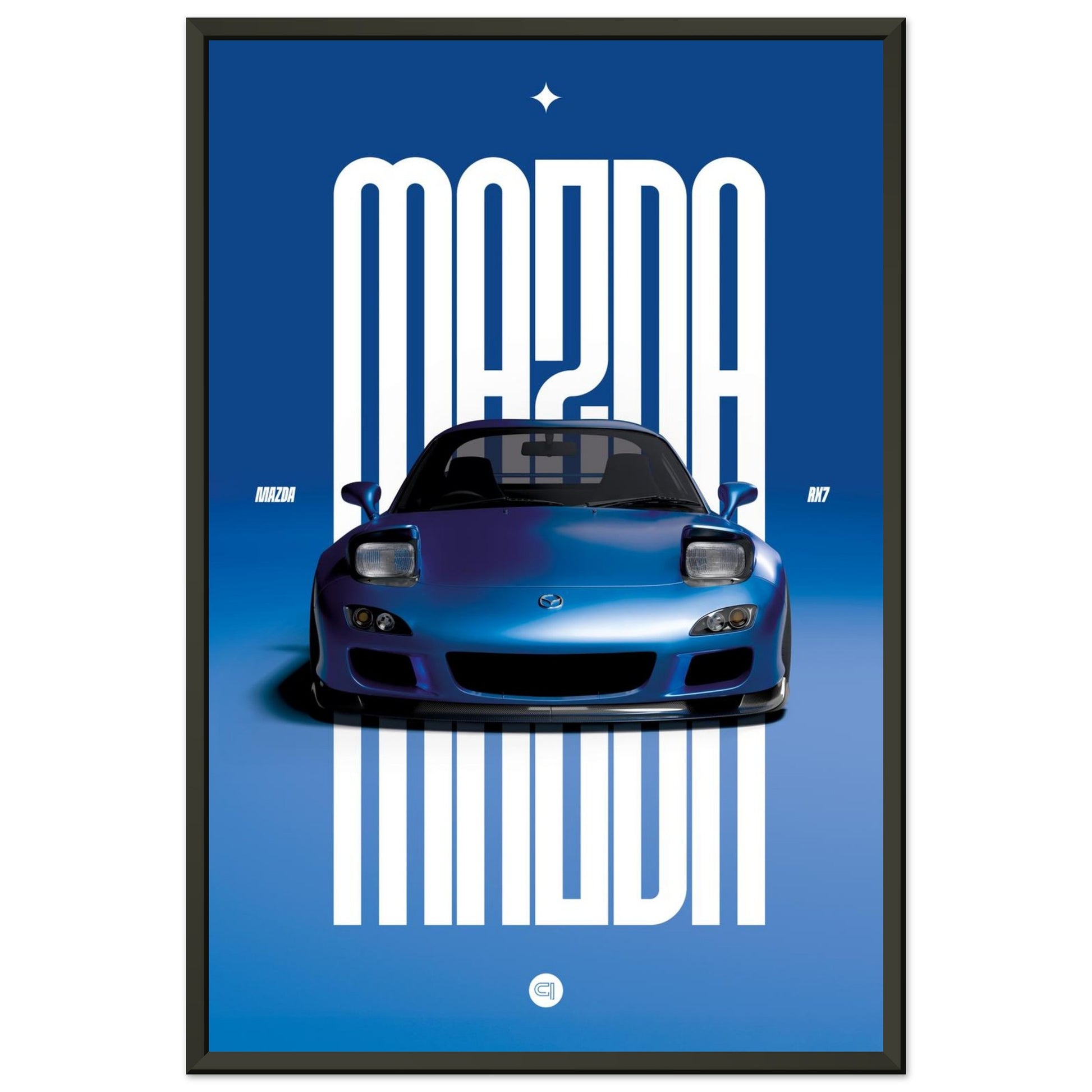 Framed Car Poster - Mazda RX7 - Blue Pop up