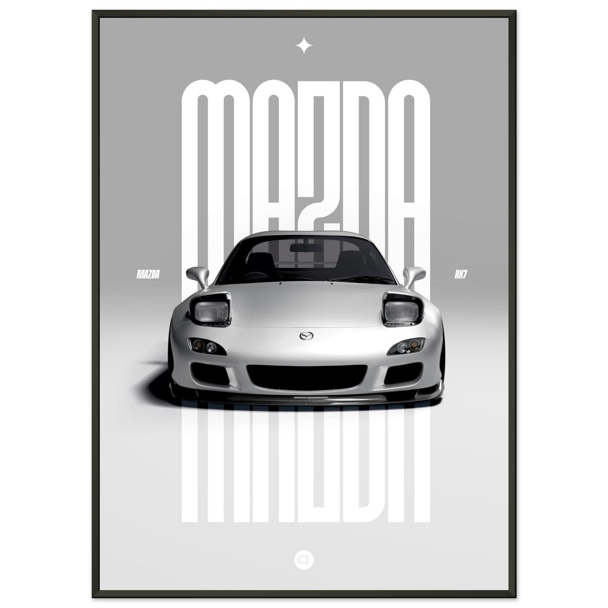 Framed Car Poster - Mazda RX7 - White Pop up