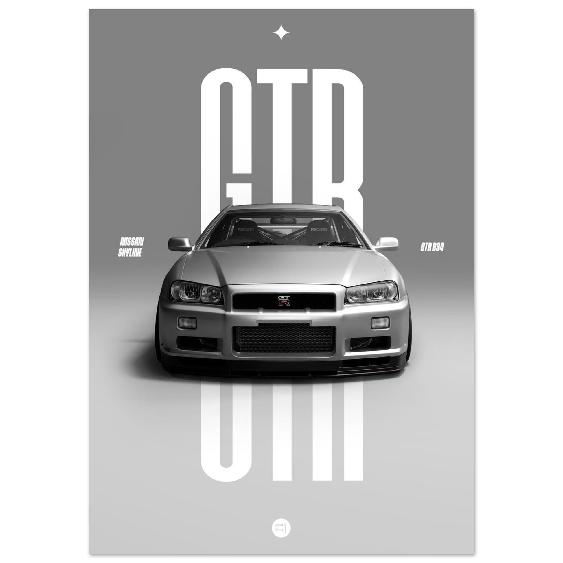 Car Poster - Nissan Skyline GTR R34 - White