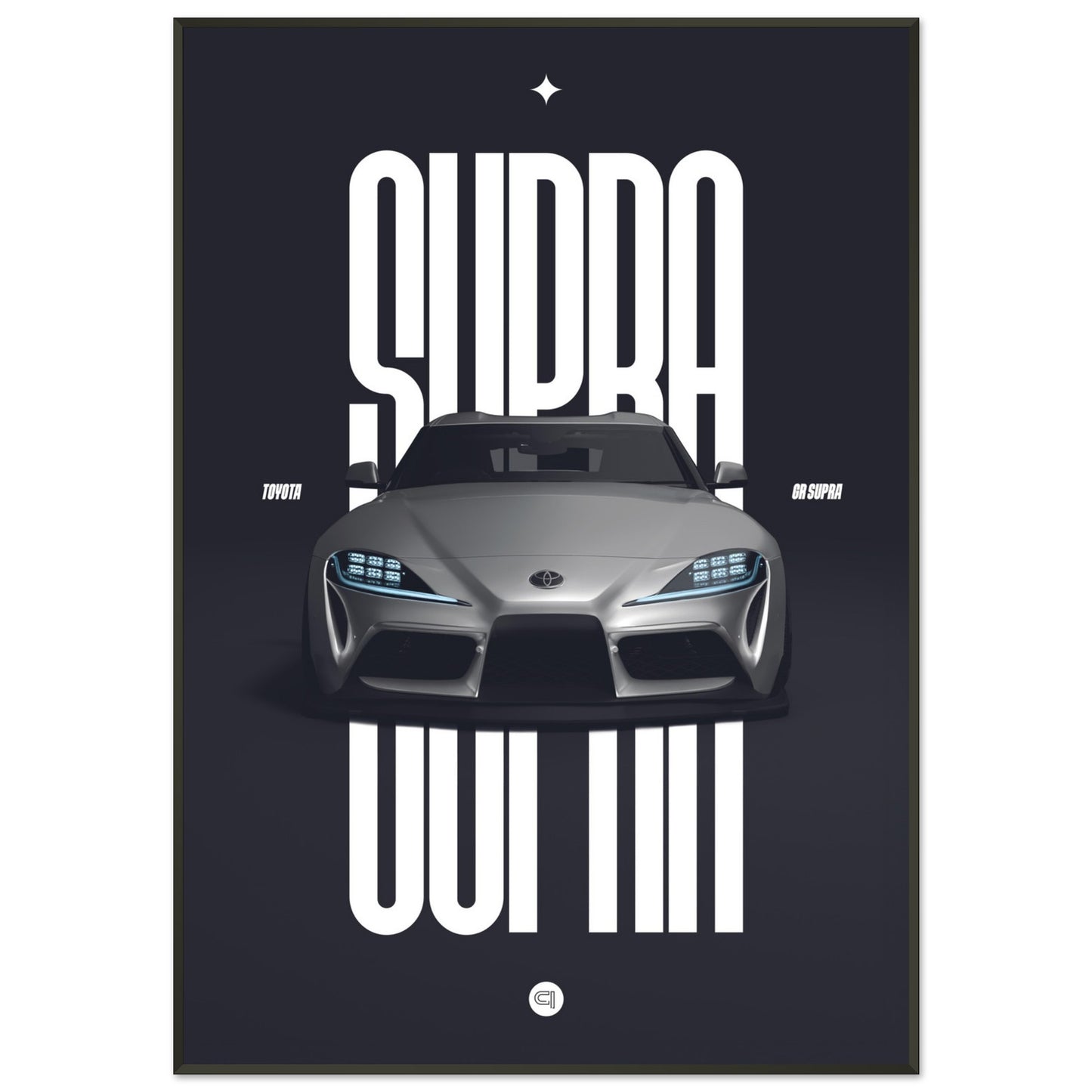 Framed Car Poster - Toyota GR Supra Bumper - White