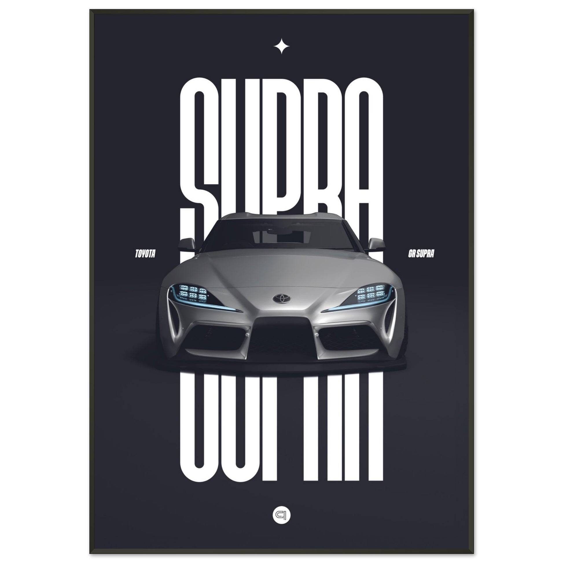 Framed Car Poster - Toyota GR Supra Bumper - White