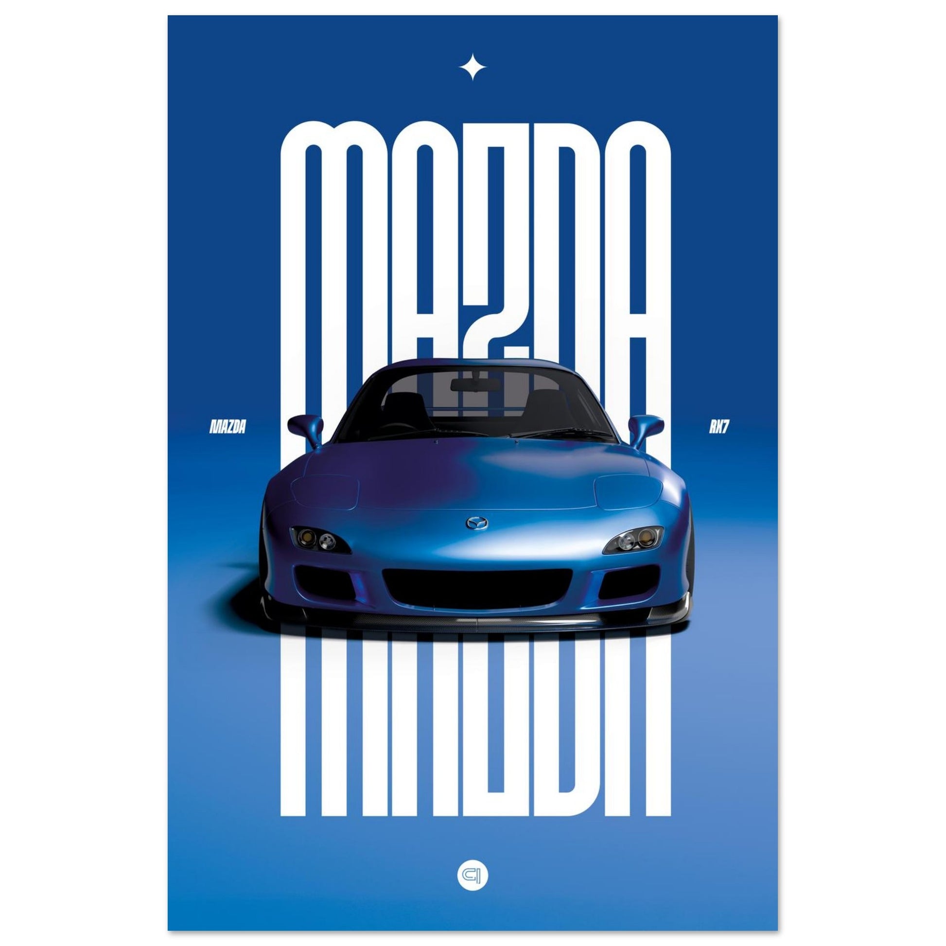 Car Poster - Mazda RX7 - Blue