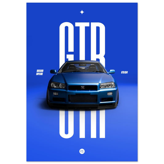 Car Poster - Nissan Skyline GTR R34 - Blue