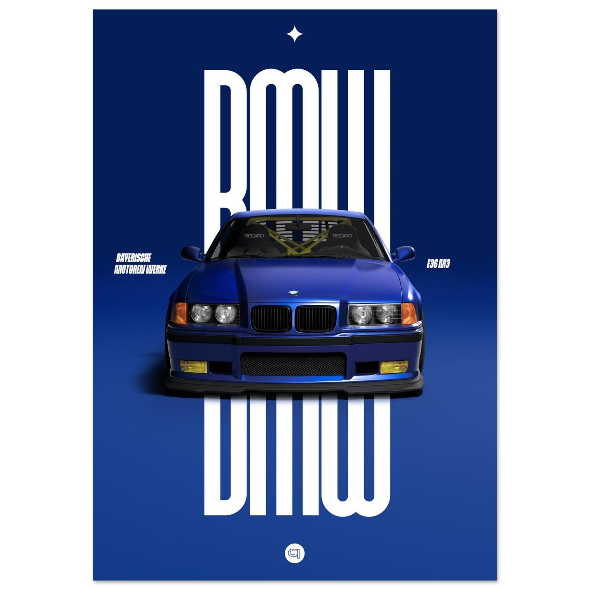 Car Poster - BMW E36 - Blue