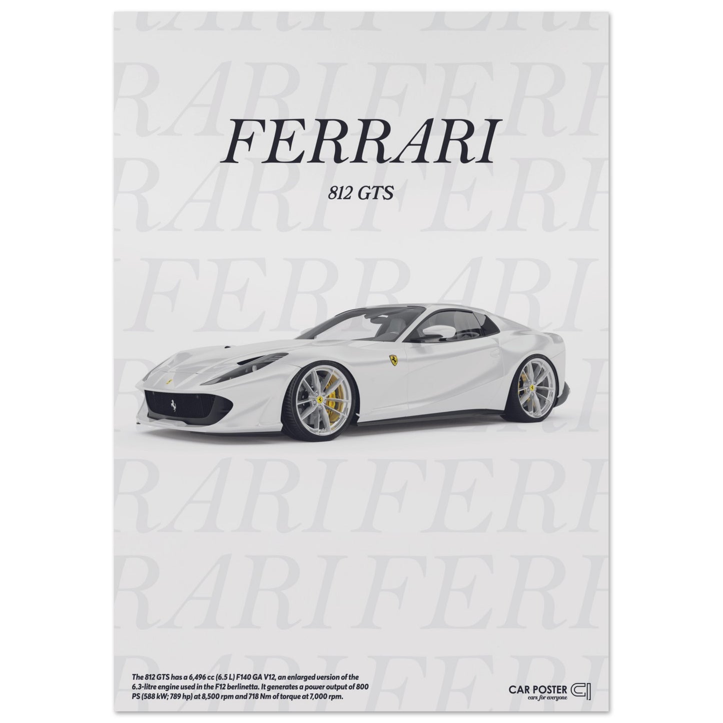 Car Poster - Ferrari 812 GTS Typography - White