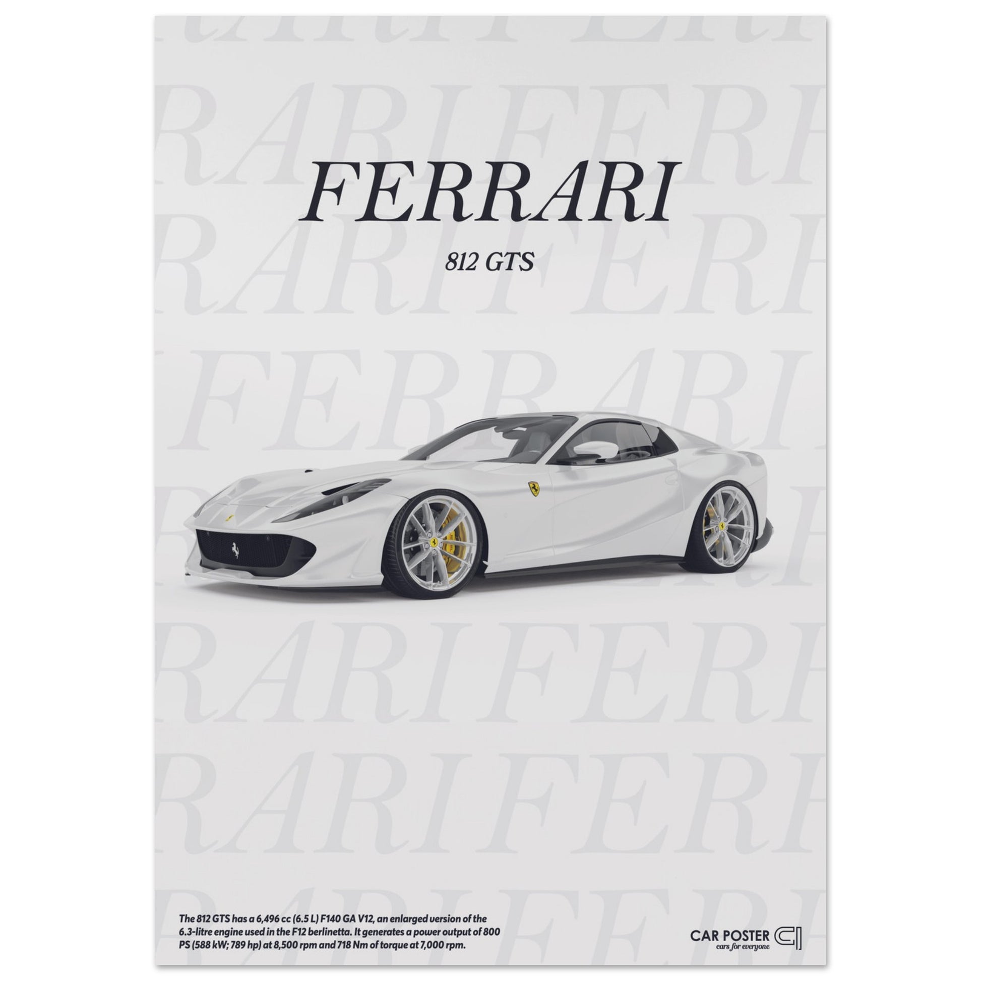 Car Poster - Ferrari 812 GTS Typography - White