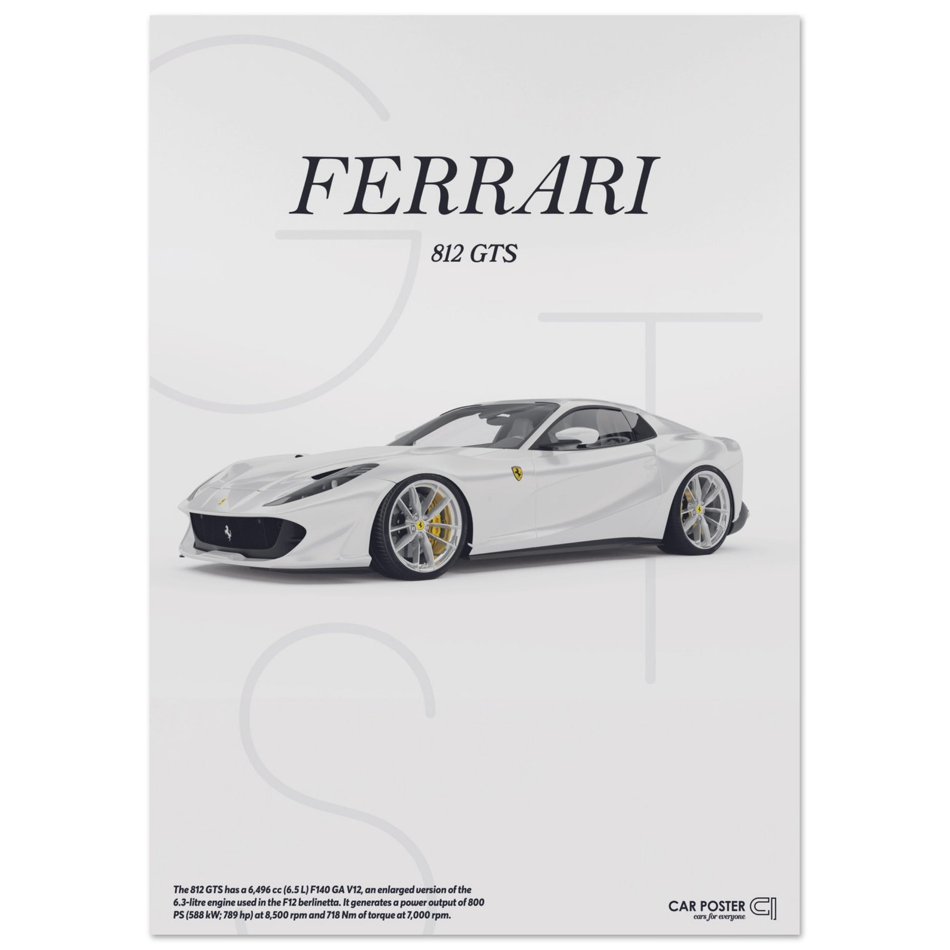 Car Poster - Ferrari 812 GTS Letters - White
