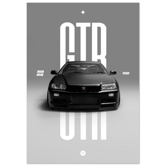 Car Poster - Nissan Skyline GTR R34 - Black
