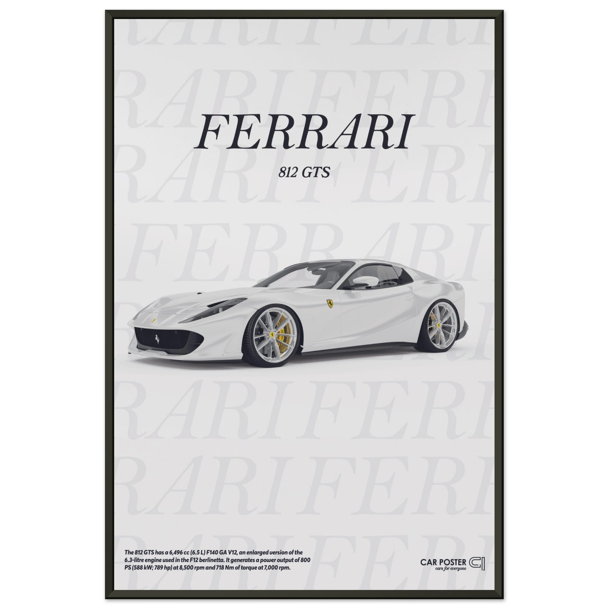 Framed Car Poster - Ferrari 812 GTS Typography - White