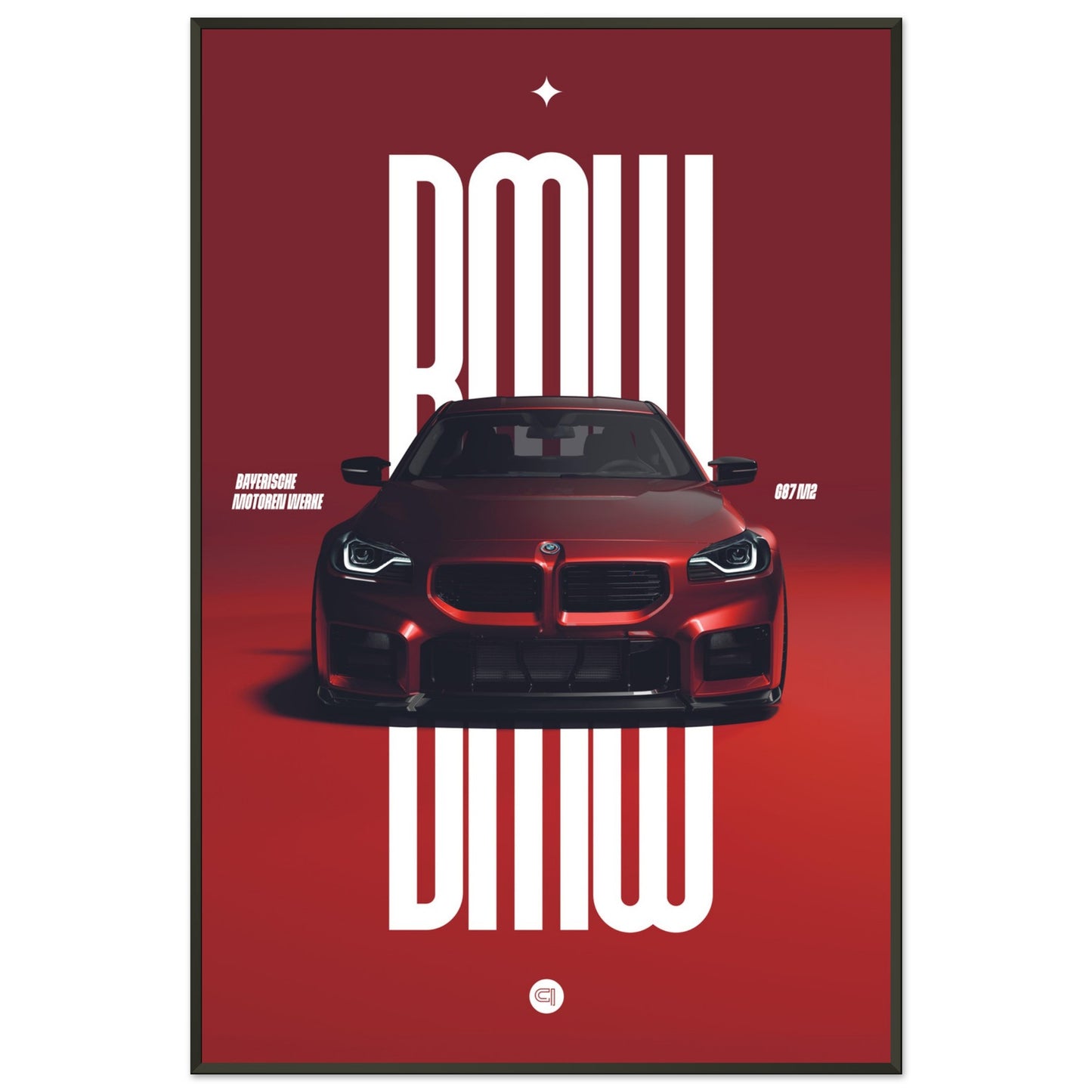 Framed Car Poster - BMW G87 M2 - Red