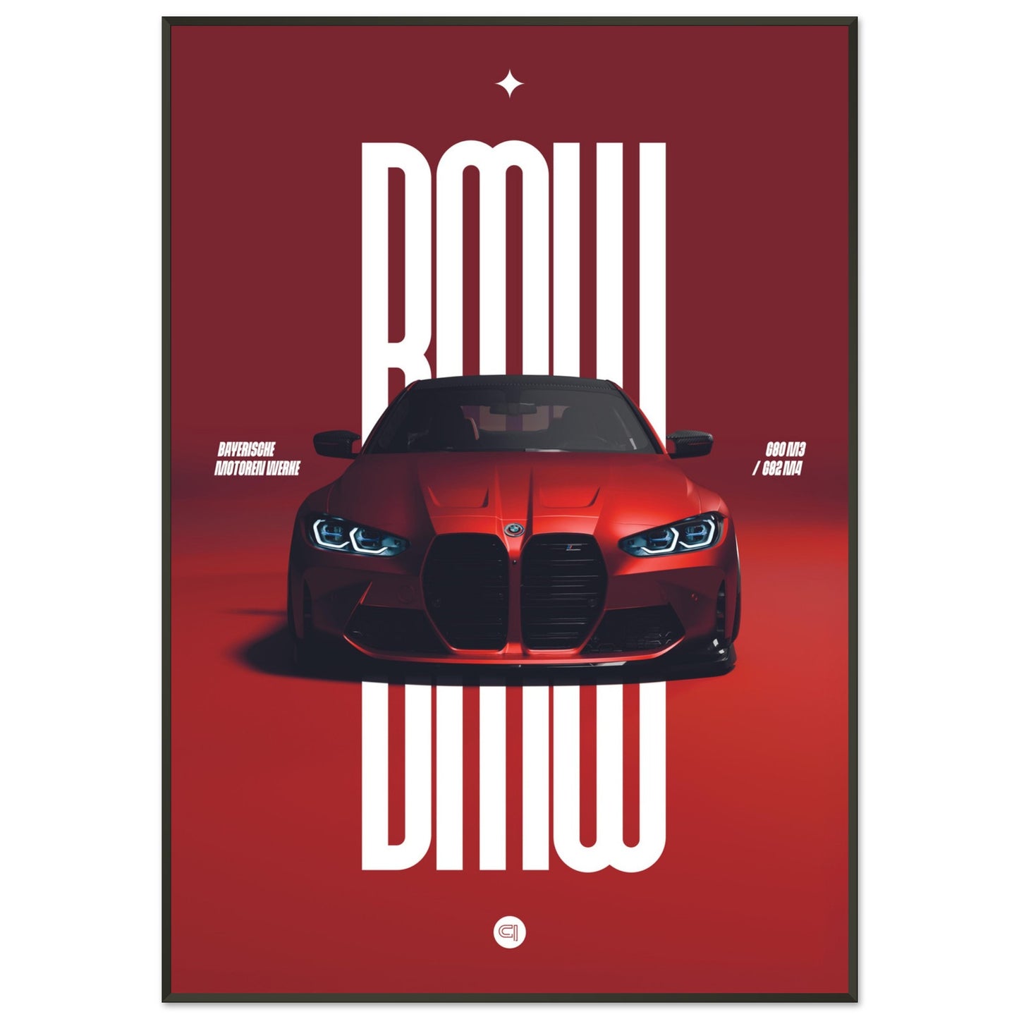 Framed Car Poster - BMW G80 M3 / G82 M4 Bumper - Red