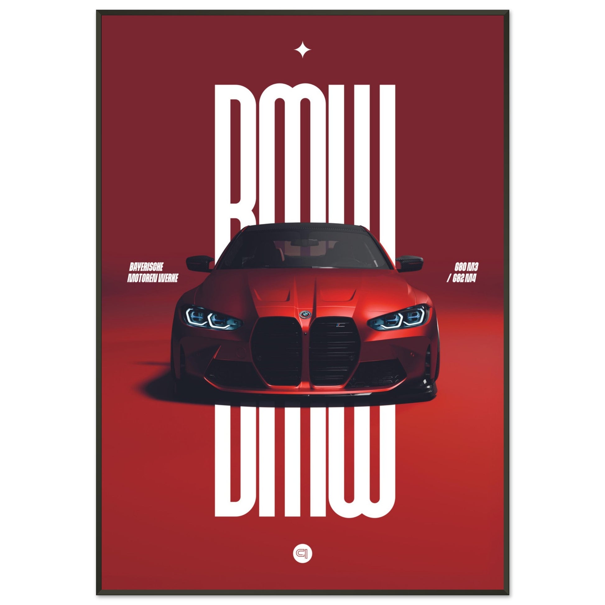 Framed Car Poster - BMW G80 M3 / G82 M4 Bumper - Red