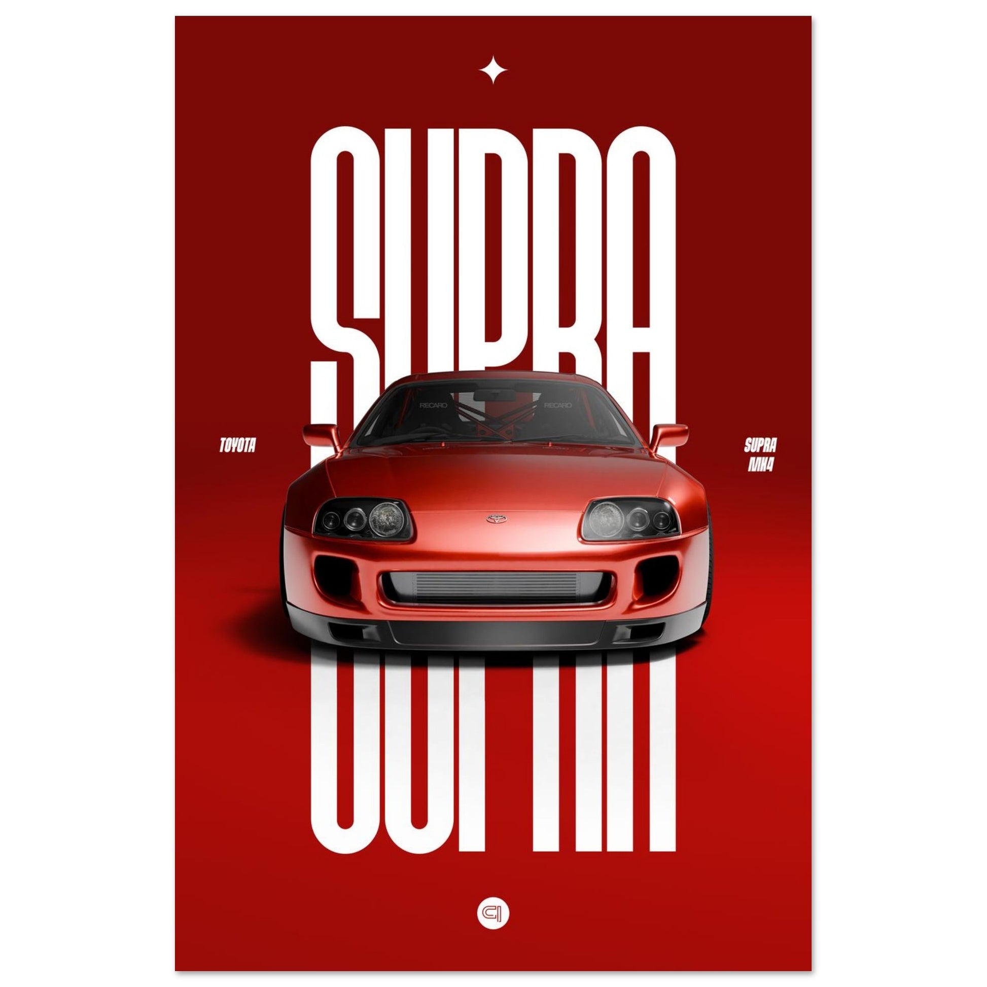 Car Poster - Toyota Supra MK4 - Red