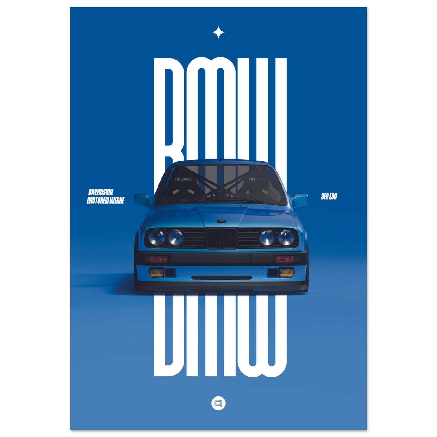 Car Poster - BMW E30 - Blue