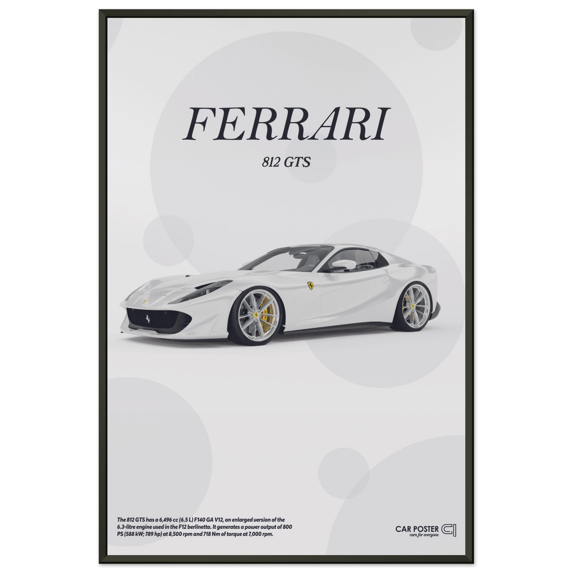 Framed Car Poster - Ferrari 812 GTS Bubblegum - White