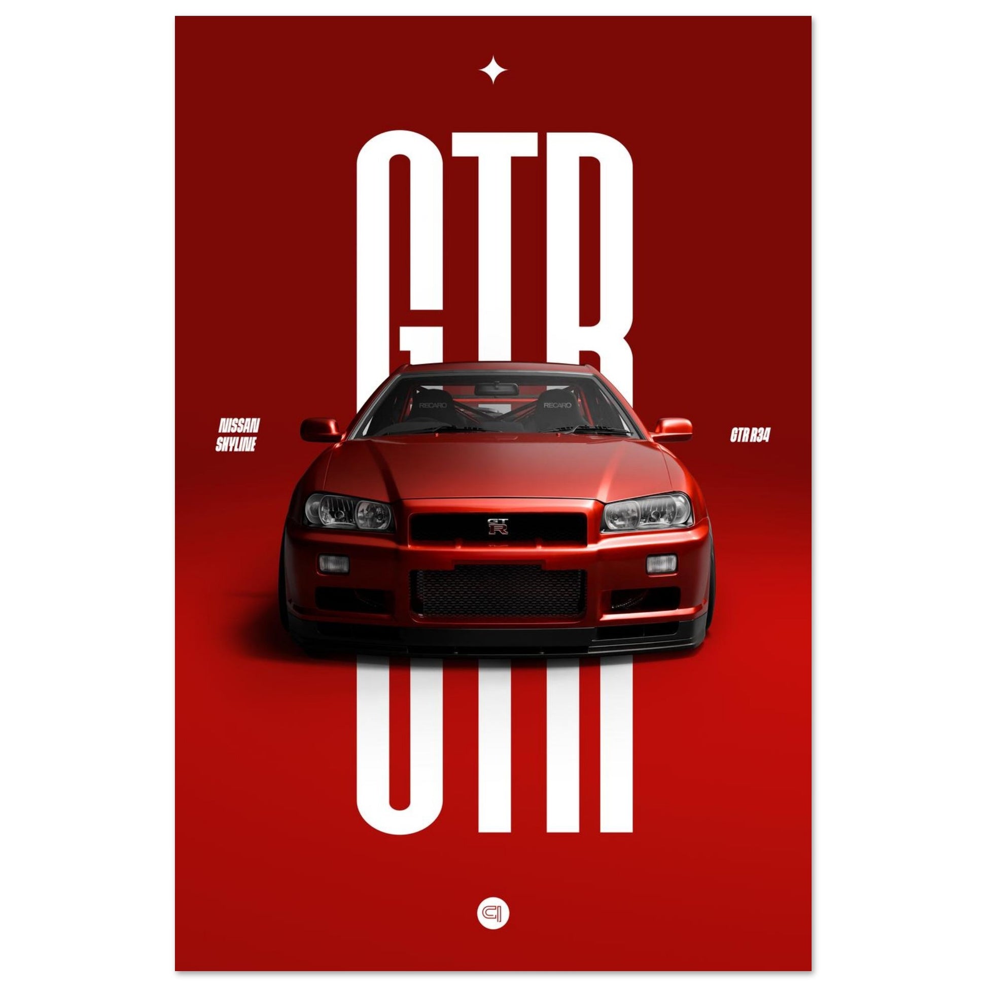Car Poster - Nissan Skyline GTR R34 - Red