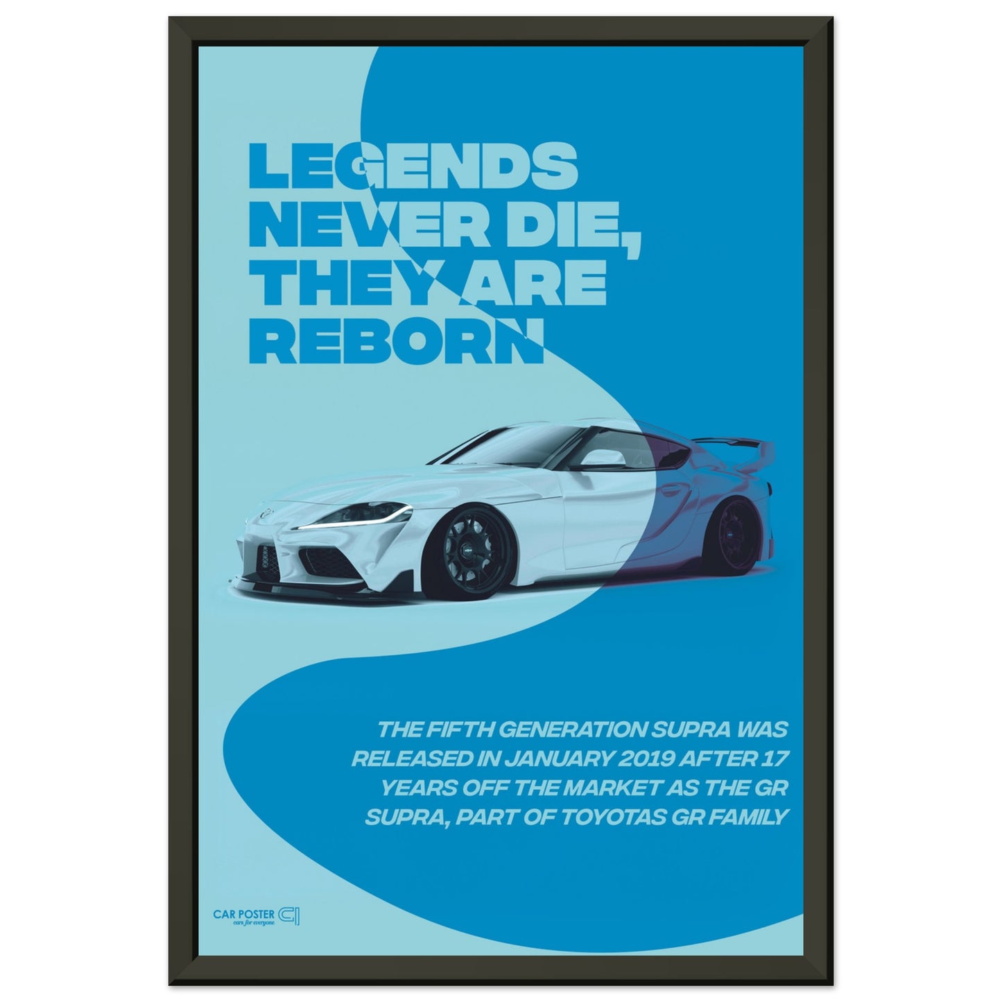 Framed Car Poster - Toyota GR Supra Legend - Blue