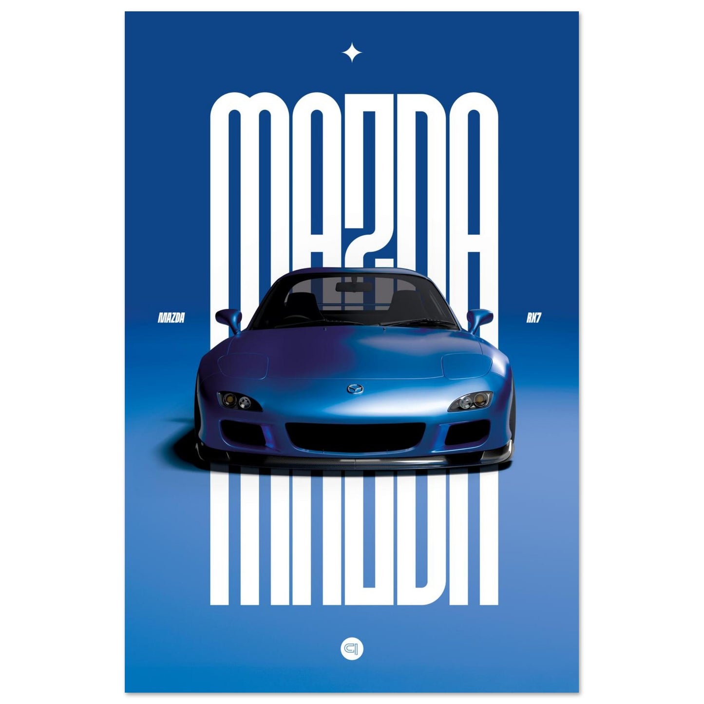 Car Poster - Mazda RX7 - Blue